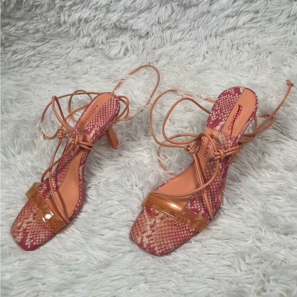 Antonio Melani | Barden Lace-Up Citrus Peach Pink Heels Strappy Sandals - Picture 6 of 10